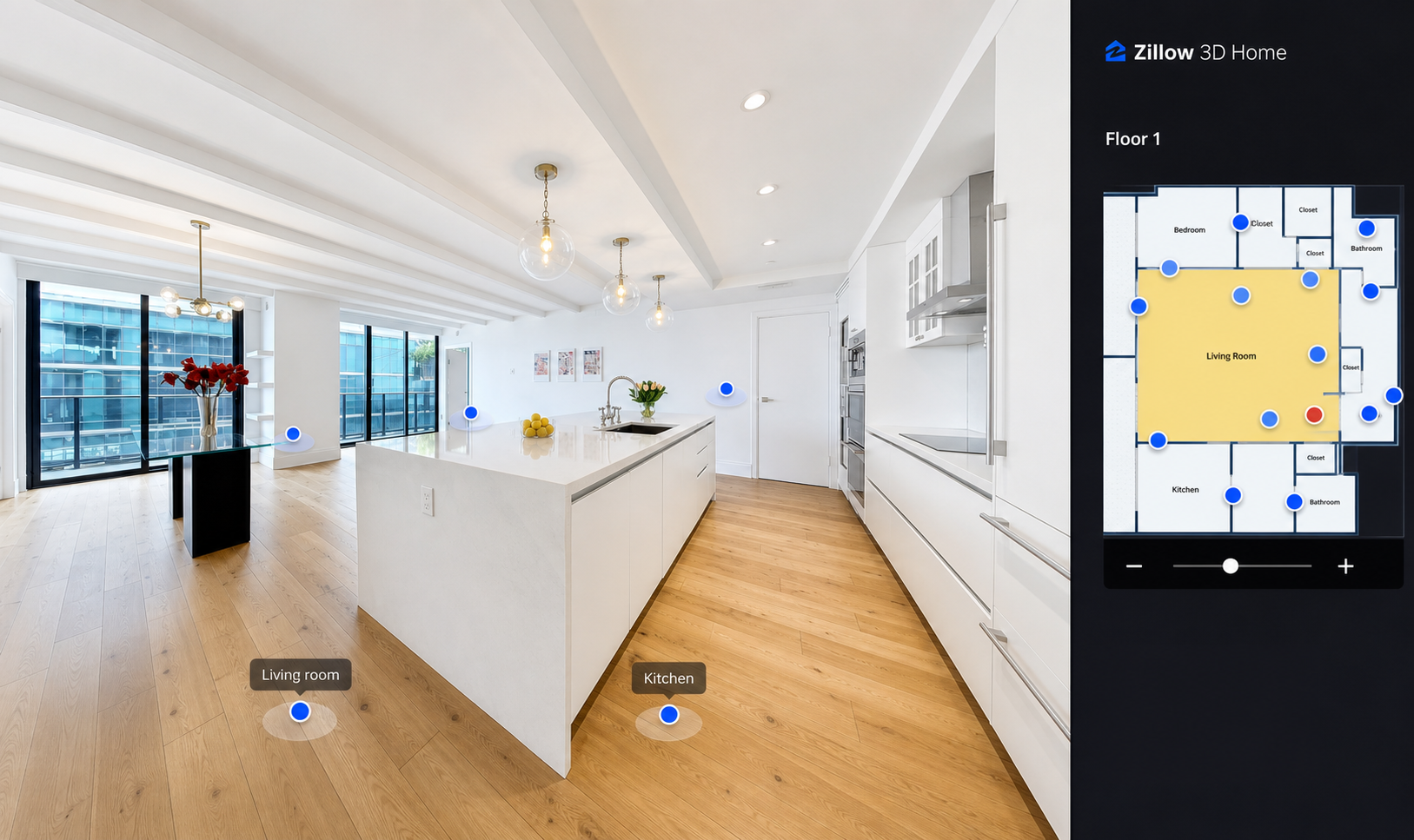 Interactive Zillow 3D Home tour with floor plan